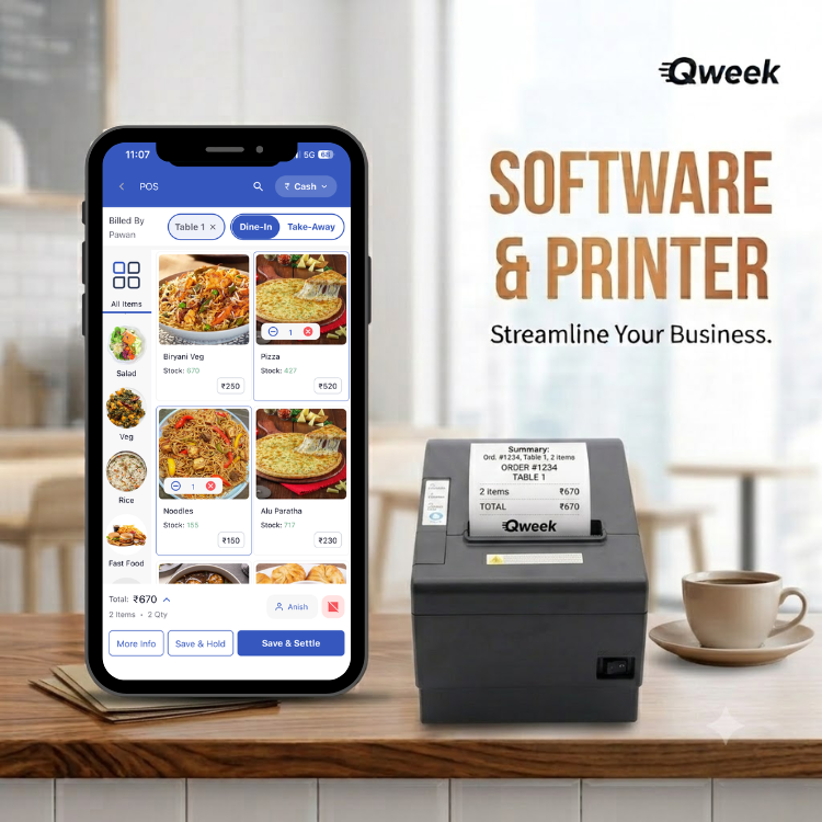 Qweek 80mm Auto-Cutter Billing Machine + Software