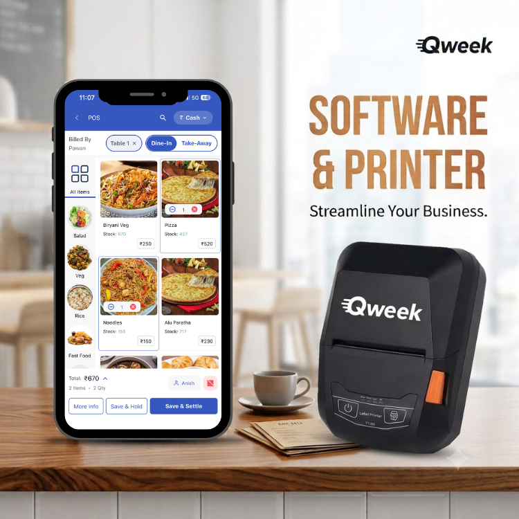Qweek 58mm Label + Receipt Printer + Software